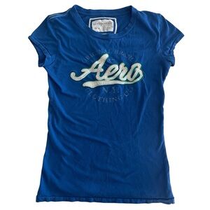 Aeropostale Y2K Women’s M Medium Graphic T Shirt Blue Baby Tee Embroidered Aero